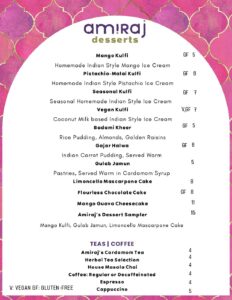 Ami Raj Amiraj Dessert Menu July 2025 | Amiraj • Modern Indian Kitchen